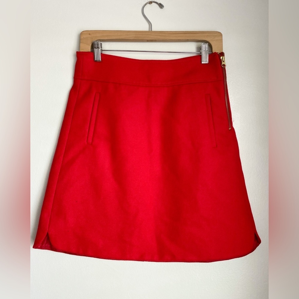 J.Crew Wool Preppy Red A-Line Mini Skirt Double Serge Pockets Classic Modern 2T - Picture 5 of 10